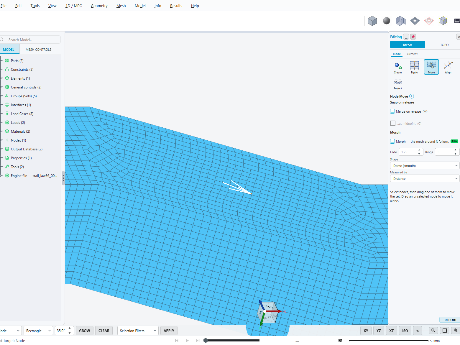 Node Move on the S-rail: drag a node and see the new mesh live before you let go.