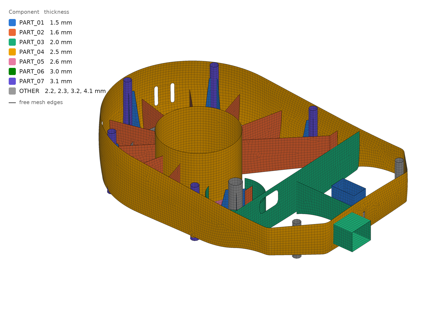 Free-form gear housing, midsurface and mesh