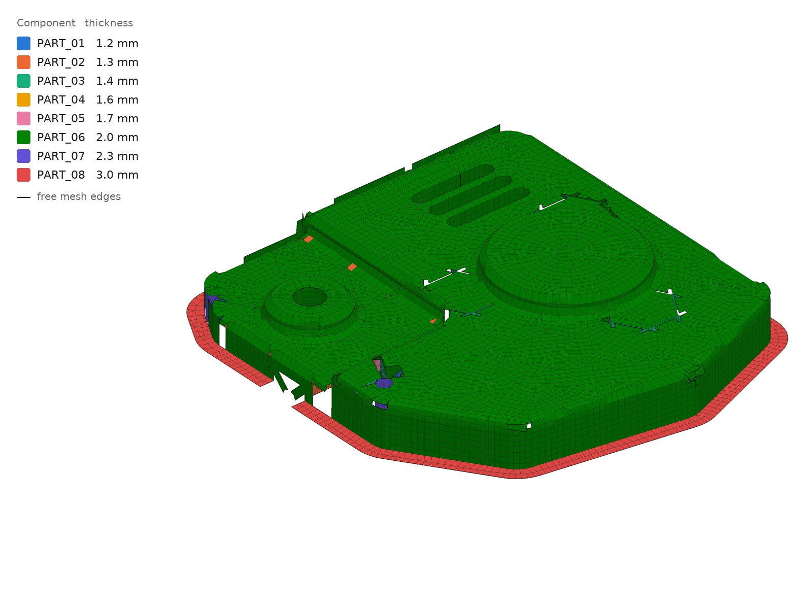 Gearbox cover, midsurface and mesh