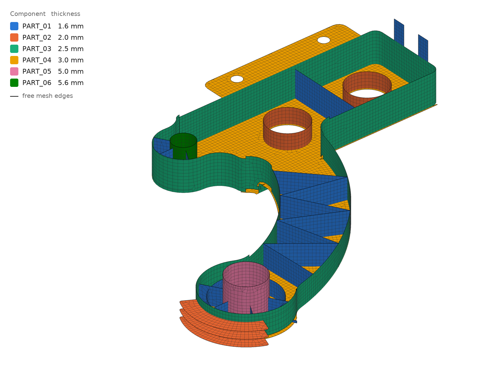 Pedal bracket, midsurface and mesh